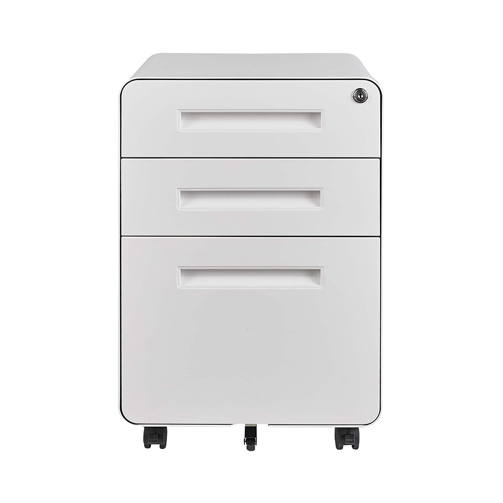 AXMP05 Steel Mobile Pedestal 2D1F with ROUND CORNER & Handle 2 Drawers 1 Filing FREE Pencil Tray Scratch resistant Surface Durable Wheels Many Colours Bed Side Cabinet Storage (Copy)